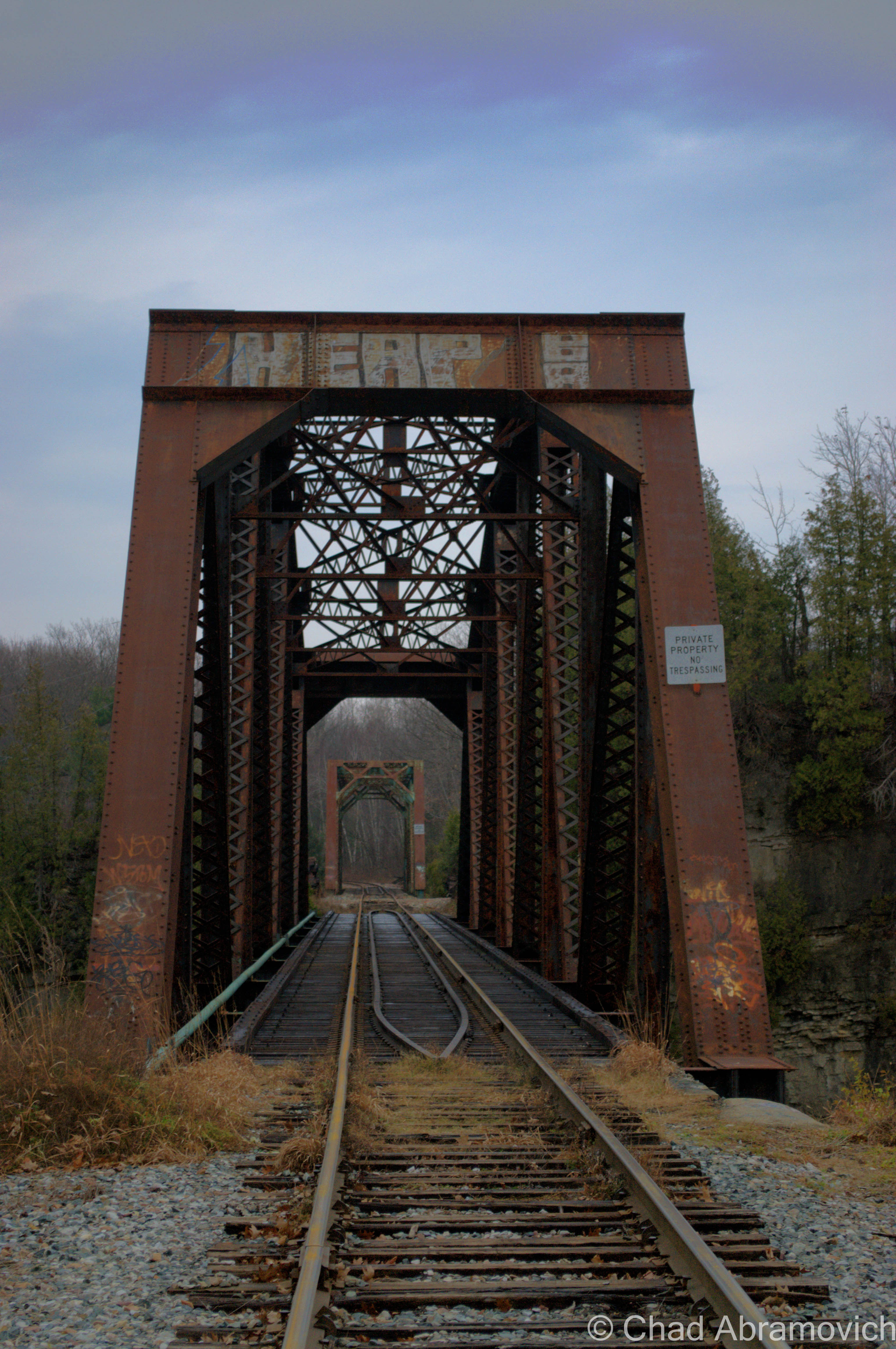 An area landmark, and a cool one at that, a double railroad trestle bridge spanning the turbulent waters of the Winooski Gorge.