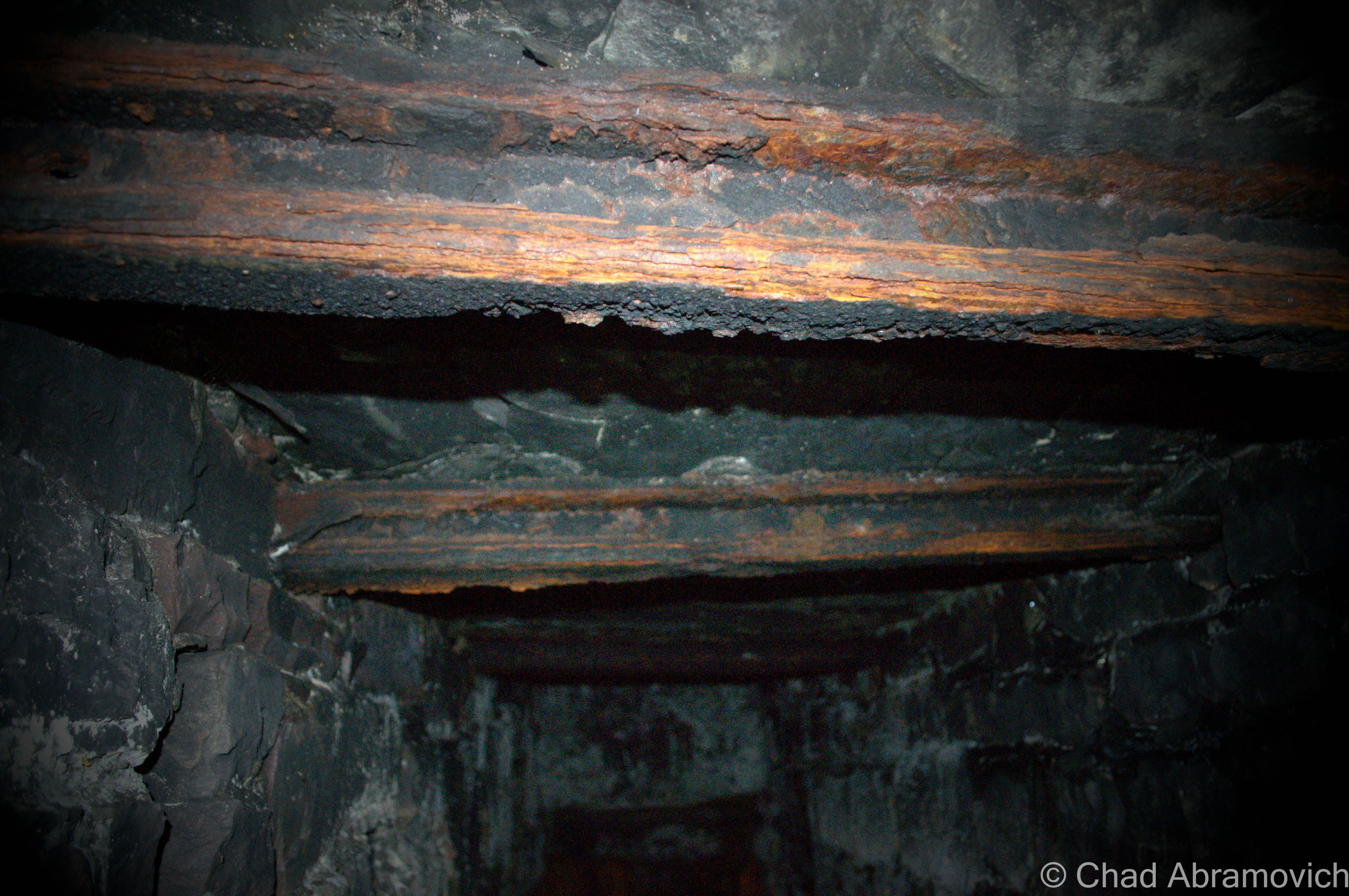 Railroad ties that spanned the ceiling were used in some of the tunnel’s construction