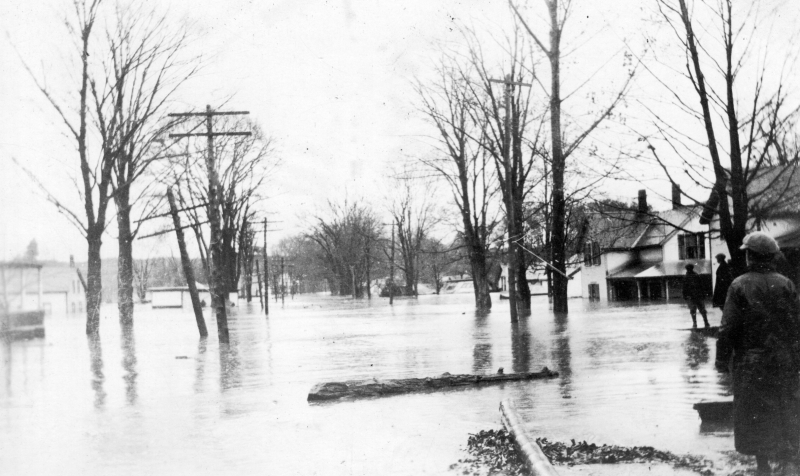 Flood waters on River Street in Milton, 1927. Photo: UVM Landscape Change Program 