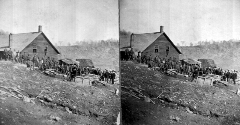 Of those toiling in those dangerous and rather grim conditions were both adults and children, some as young as ten. Most were Cornish and Irish immigrants, with the rest of the employment being made of Germans, Italians and Canadians. This stereoview of the Ely miners was taken sometime between 1860 and 1883, according to vague photograph records. | UVM Landscape Change Program